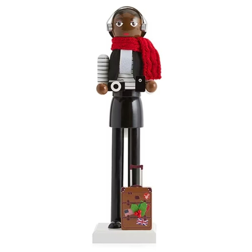 Wooden Christmas Nutcracker, 14", AFRICAN AMERICAN FEMALE TRAVEL TOURIST 161,NP